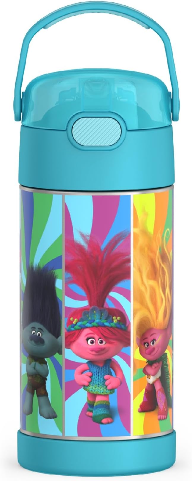 THERMOS FUNTAINER Water Bottle with Straw - 12 Ounce - Kids Stainless Steel Vacuum Insulated Water Bottle with Lid, Trolls 3
