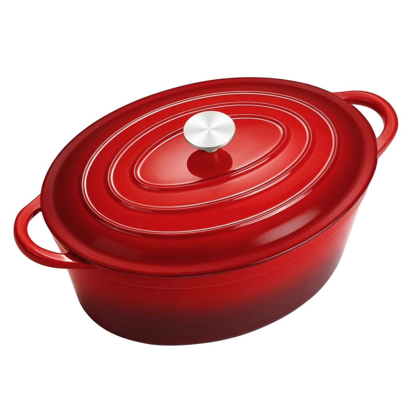 Enameled Oval Dutch Oven Pot with Lid, 7 QT Cast Iron Dutch Oven with Dual Handles for Cooking, Bread Baking, Frying, Non-stick Enamel Coated Oven (7 QT Gradient Red)
