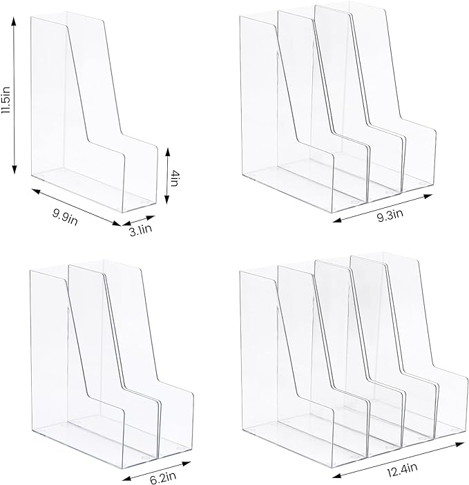 Vertical File Holder, PET Desk Organizer, Multi-purpose Plastic Document Storage Bins for Magazines, Binders, Notebooks, Envelopes, 2 Pack