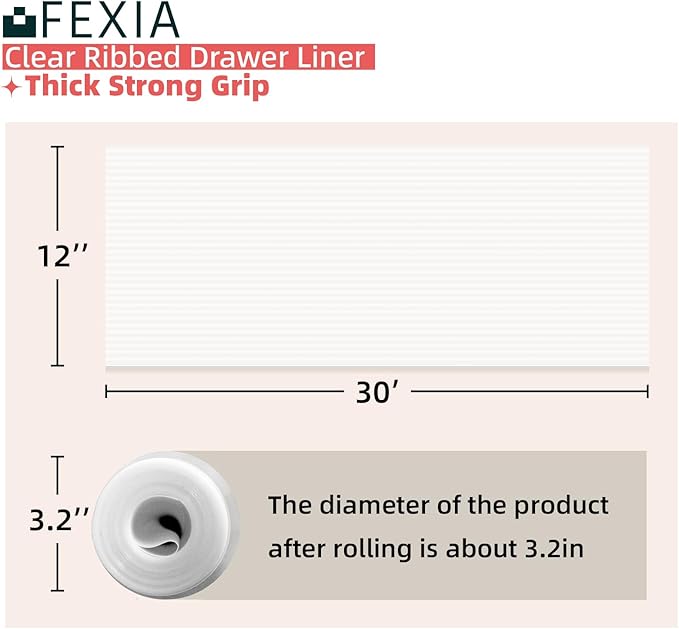 FEXIA Shelf Liners for Kitchen Cabinets Non-Slip Drawer Liner 12 Inches x 30 FT Waterproof & Oil-Proof Non Adhesive Durable Material Fridge Liner for Shelves