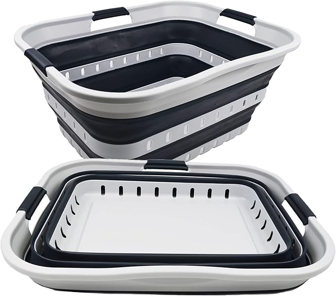 SAMMART 42L (11 gallon) Collapsible Plastic Laundry Basket - Foldable Pop Up Storage Container/Organizer - Portable Basket - Space Saving Hamper (Grey/Slate Grey (Set of 2))