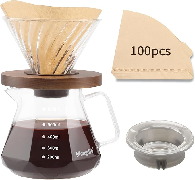 Mongdio Pour Over Coffee Maker, 20 oz Glass Coffee Maker, 600ml, Gray