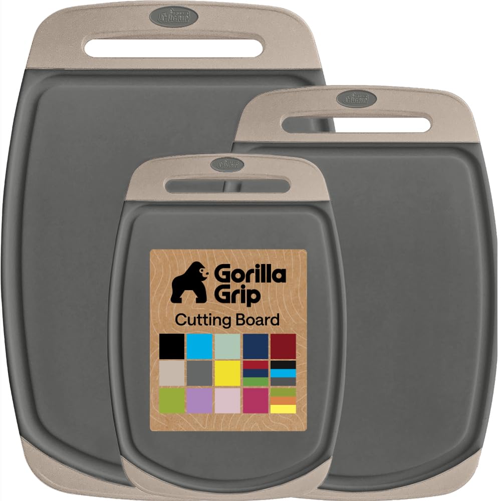 GORILLA GRIP BPA-Free Reversible Kitchen Cutting Board, Set of 3, Red