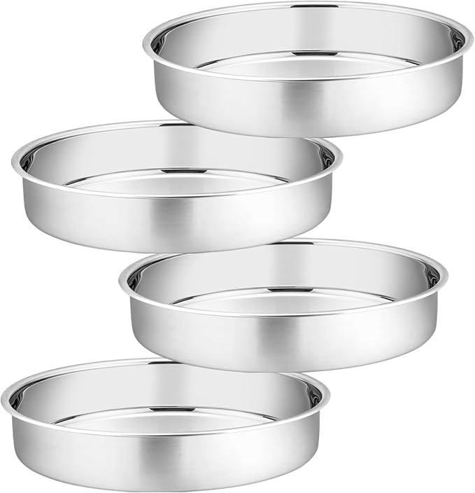 P&P CHEF 4 Inch Cake Pan Set of 4, Stainless Steel Round Cake Pans Tins