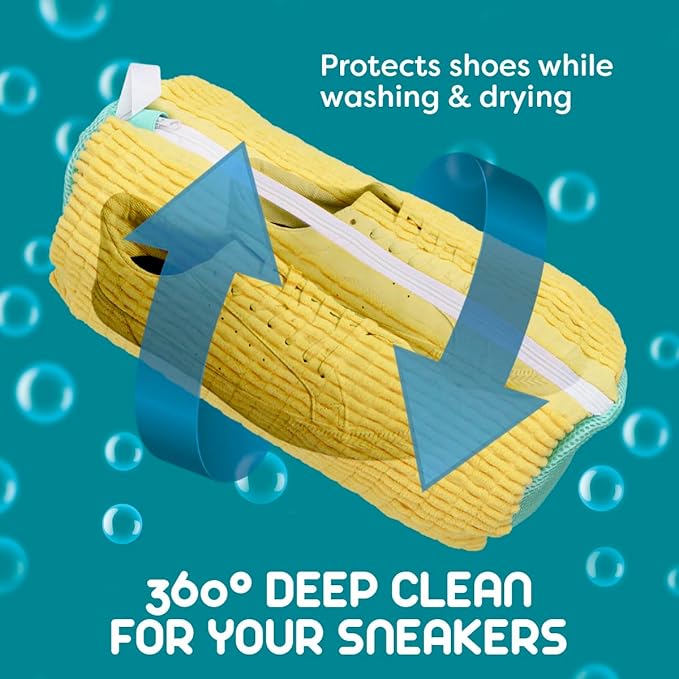 Shoe Washing Machine Bag - 2pcs - Laundry Shoe Bag for Washer and Dryer - 2pc Reusable Sneaker Cleaning Sack for All type of Tennis - Reinforced Zipper, 360° Deep Cleaning (Yellow)