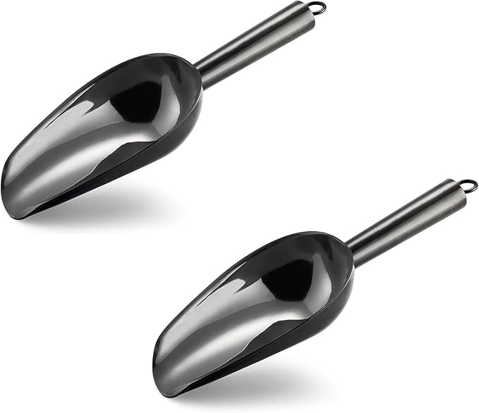 E-far 6 Ounce Ice Scoop Set of 2, Black Stainless Steel Small Food Scooper