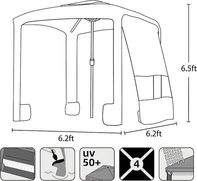 AMMSUN Beach Cabana, 6.2'×6.2' Beach Canopy, Easy Set up and Take Down, Cabana Tent with Sand Pockets, Instant Sun Shade with Side Wall, Pink Leaf