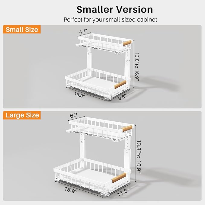 2 Pack Under Sink Organizer,Adjustable Height,2 Tier Pull Out Under Cabinet Organizer,Slide Out Thickened Metal Under Sink Storage for Kitchen Bathroom Cabinet Pantry