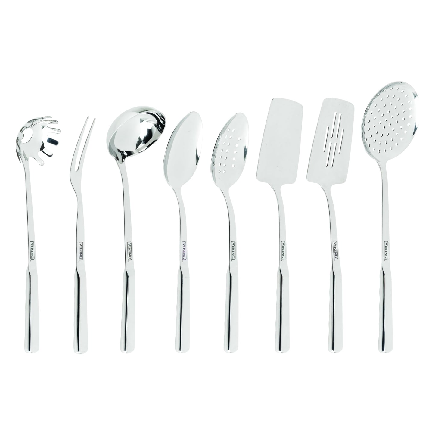 Viking Kitchen Utensils Set, 6 Piece Stainless Steel Cooking Utensil Set, Includes Spatulas, Spoons, Pasta Fork, and Deep Ladle, Hollow Forged, Silver