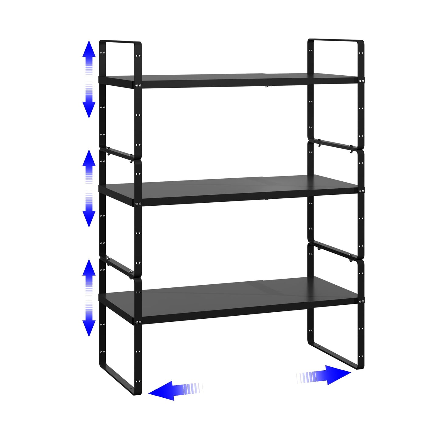 KIKIBRO Expandable Cabinet Shelf Organizer, Stackable Kitchen Pantry Counter Storage, Adjustable Closet Cupboard Stand Rack Risers Spice Organization 80LBS Heavy Duty Black Large 2 Pack