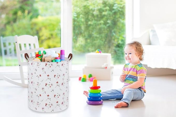 Kids Laundry Hamper,Flower Laundry Basket Collapsible Girls Storage Baskets for Home Decor,Office,Home Organizer,(Dried flowers