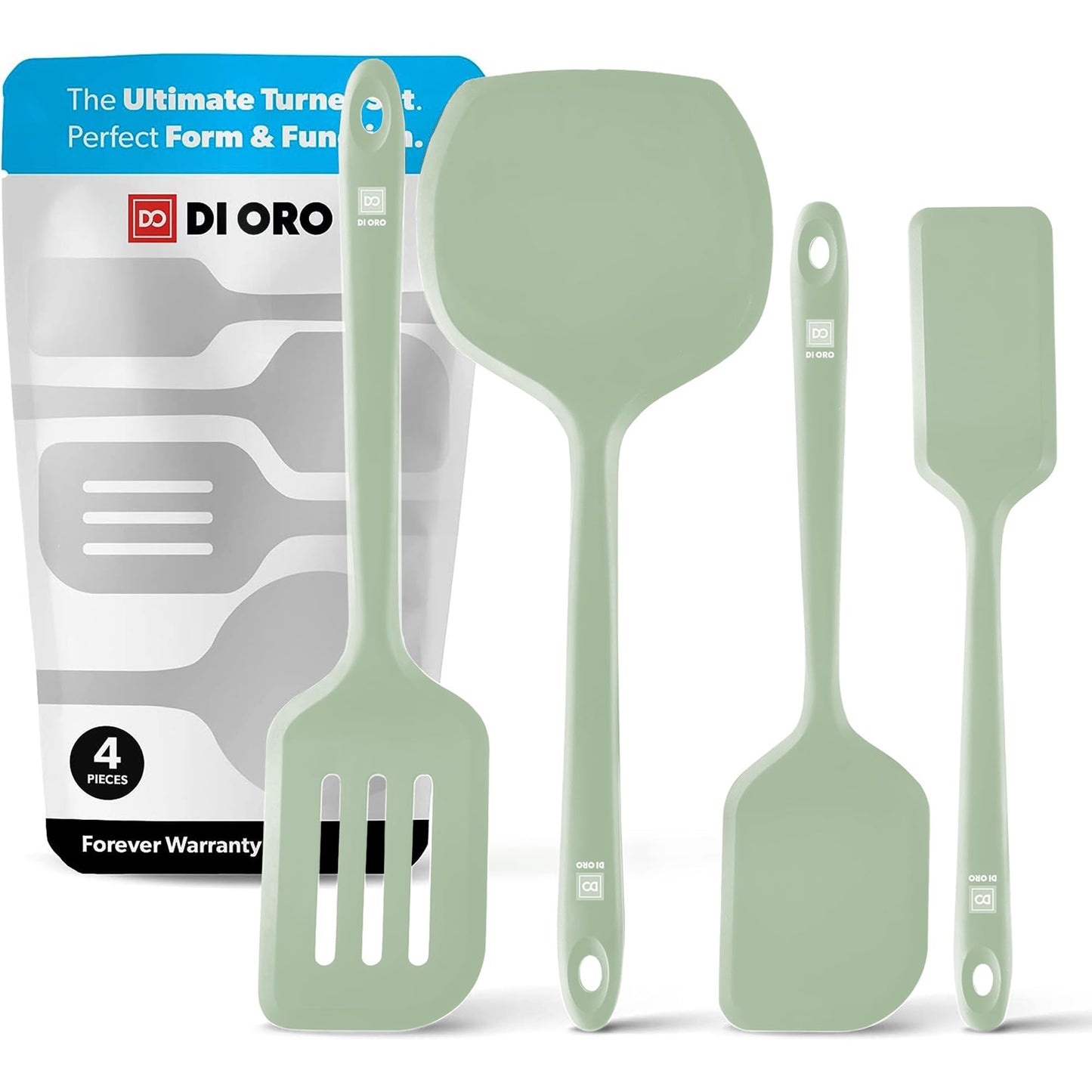 DI ORO Silicone Turner Spatula Set - 600F Heat Resistant, 4-Pc Blue