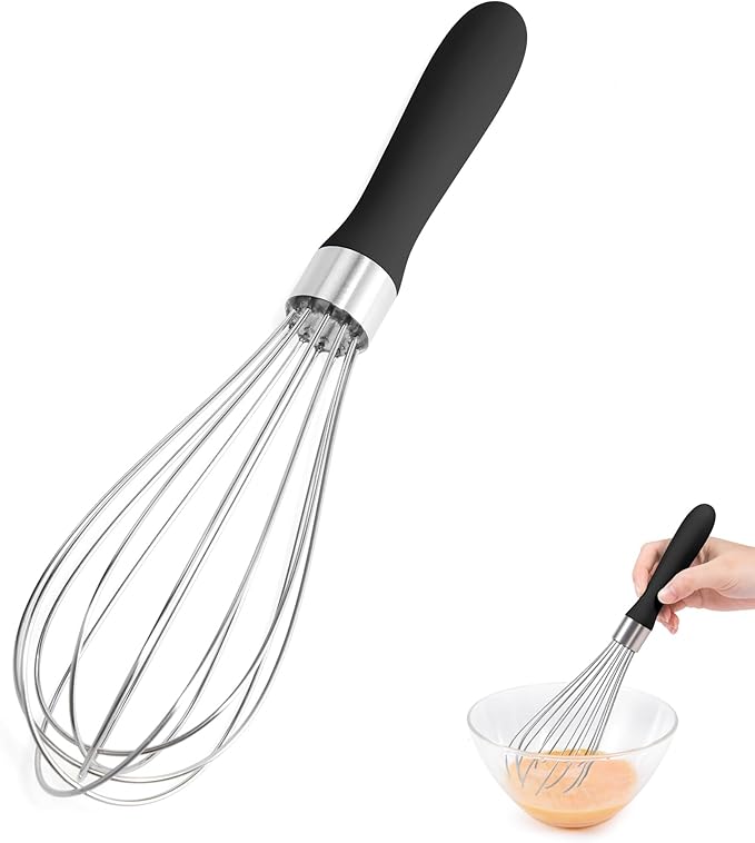 Doosu 18/8 Stainless Steel Balloon Whisk for Cooking (12 Wires, Red)