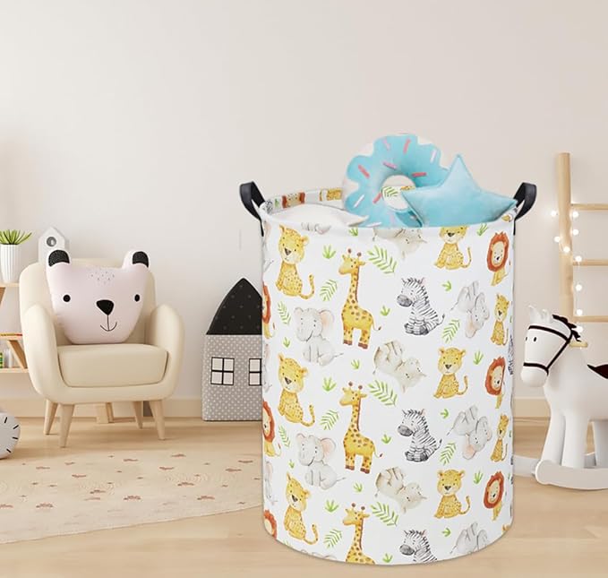 HIYAGON Woodland Baby Laundry Basket Animal Baby Hamper for Nursery Girl Kids Hamper Cute Kids Toys Storage Bin Organizer Animal Nursery Decor for Home(Green Animal)