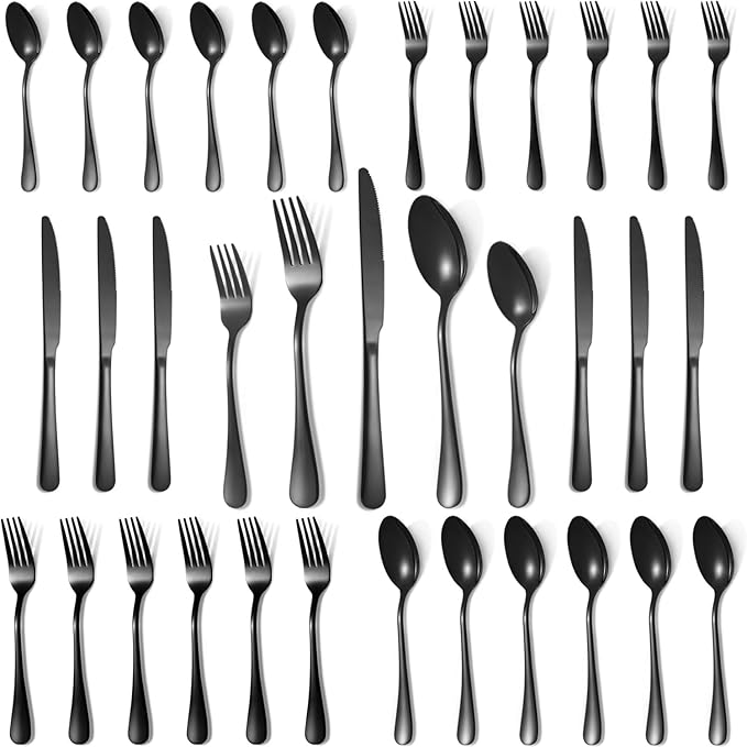 Silverware Set,40-Piece Stainless Steel Flatware Set for 8(Black)