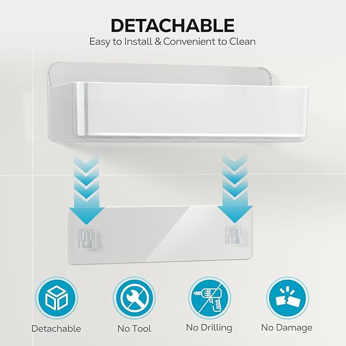 Nieifi Adhesive Wall Shelf, Shower Shelves 2 Pack, Shower Organizer for Bathroom Organization, Clear