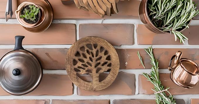 Handmade Wooden Trivet Hot Pad for Hot Dishes & Pots Heat Resistant 8 in