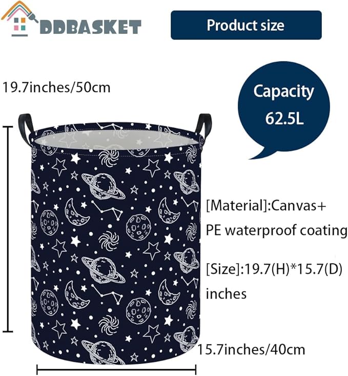 Kids Laundry Basket Space Hamper for Nursery Star Hamper Cute Kids Storage Bin Organizer Room Decor for Home(Starlit sky)