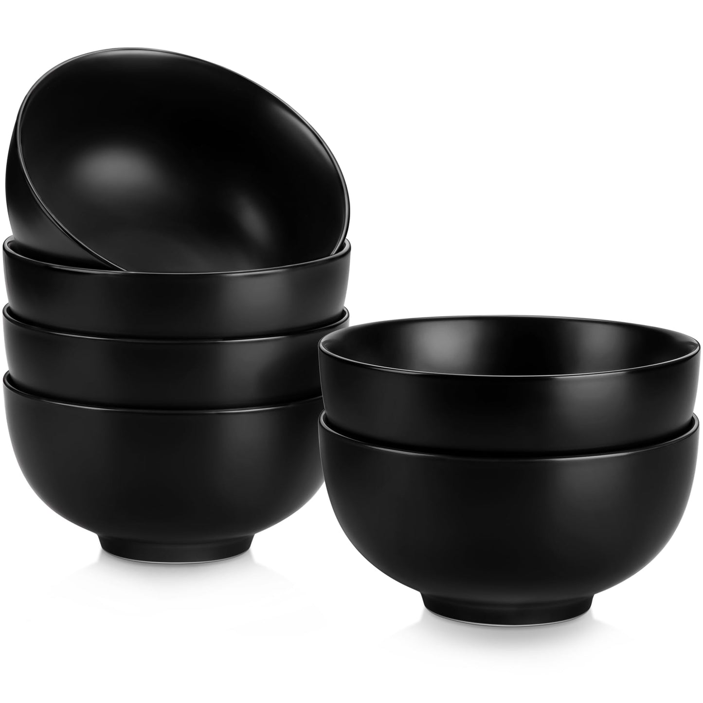 MALACASA 26 Oz Black Ceramic Bowls Set of 6,Cereal & Soup Bowl for Kitchen