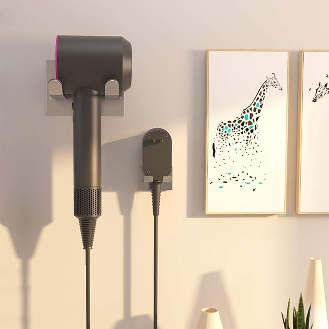Self Adhesive Hair Dryer Holder Wall Mounted - Adhesive Bathroom Hair Blow Dryer Rack Organizer Compatible with Supersonic Hair Dryers (SUS 304 Silver)