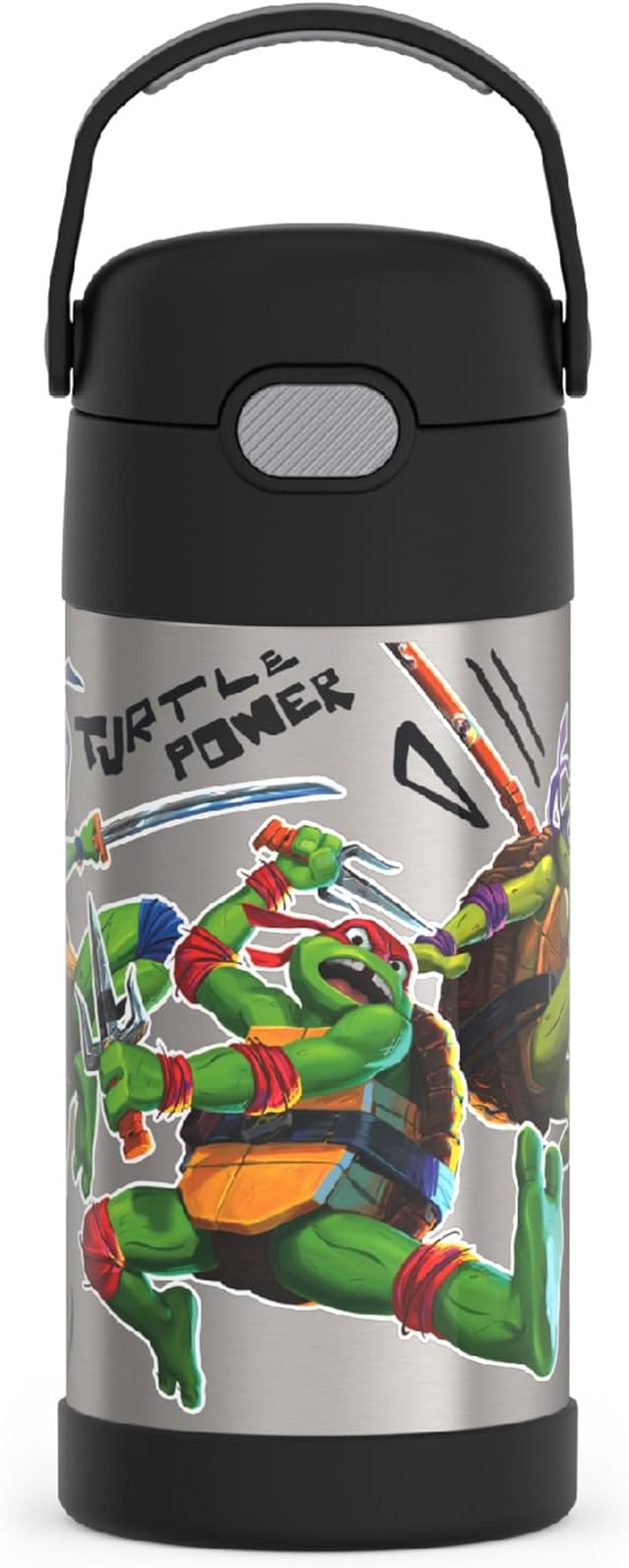 THERMOS FUNTAINER Water Bottle with Straw - 12 Ounce - Kids Stainless Steel Vacuum Insulated Water Bottle with Lid, Teenage Mutant Ninja Turtles