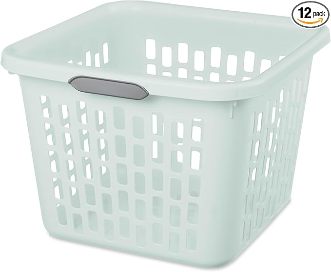 Sterilite Laundry Basket, Plastic Clothes Hamper, Large Square Bin with Comfort Grip Handles and Reinforced Rim, 1.5 Bushel Capacity, White, 24 Pack