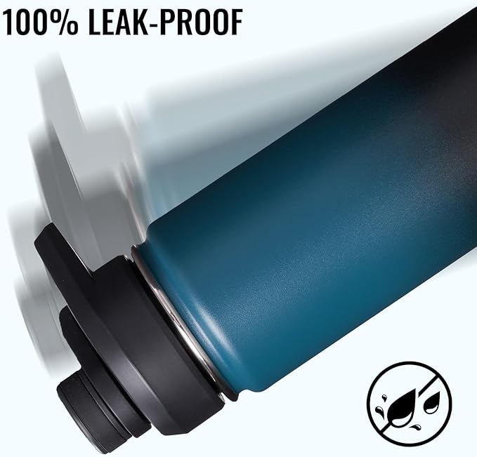 18 oz Insulated Water Bottle with Handle, 304 Stainless Steel Water Bottles with Wide Mouth, Double Wall Vacuum Sports Water Bottle, BPA Free, Keep Cold and Hot, Blue&Black