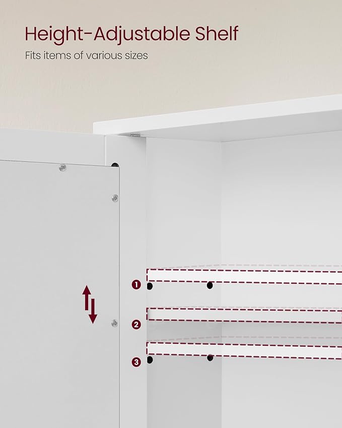 VASAGLE Bathroom Cabinet with Mirror, Wall Cabinet with 2 Mirrored Doors, Adjustable Shelf, Open Compartment, Wall-Mounted, 5.9 x 25.6 x 29.5 Inches, White ULHC012W01