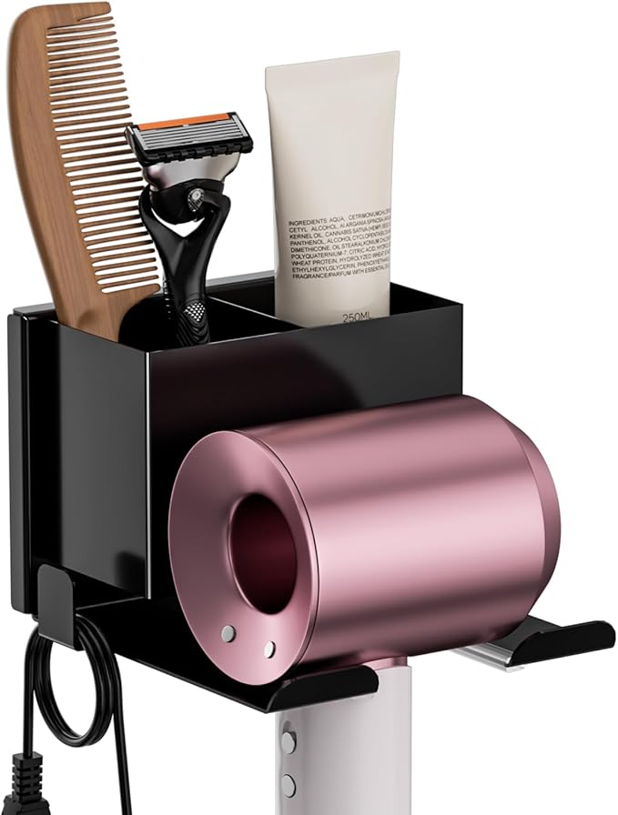 YSD Hair Dryer Holder Wall Mounted, Hair Tool Organizer, Blow Dryer Hanger for Dryer Hook, Bathroom Space-Saving Blow Dryer Organizer, Black Curling Irons Storage