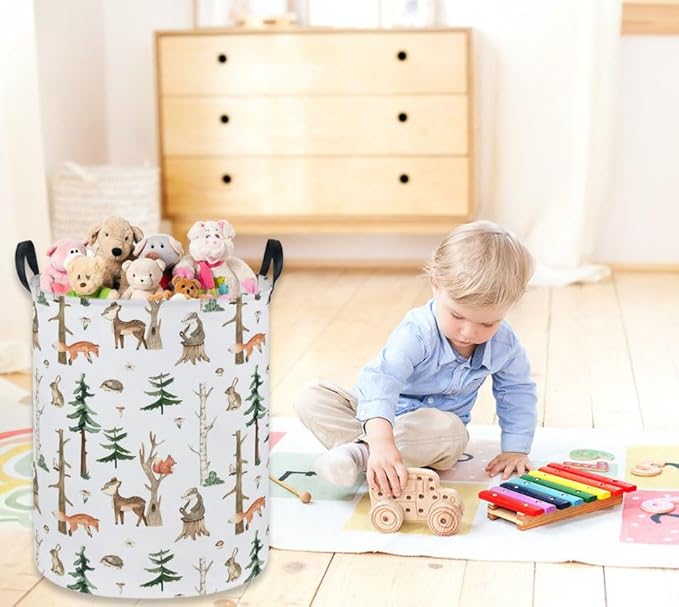 Kids Laundry Hamper,Animal Laundry Basket Collapsible Woodland Storage Baskets for Home Decor,Office,Home Organizer,(Woodland animal