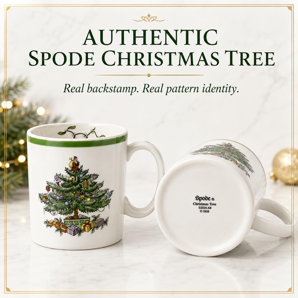 Spode Christmas Tree Mugs, 9 Oz, Set of 4 - Festive Holiday Drinkware
