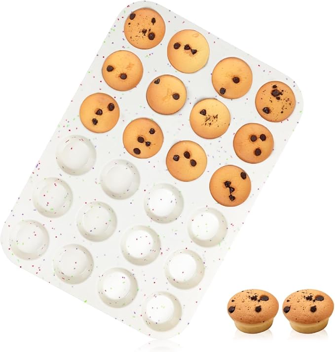 CAKETIME Silicone Muffin Pans for Baking, Regular 12 Cups and Mini 24 Cups Muffin Pan for Baking Egg Bites, Muffins, Cupcakes, Frittata Set of 2 Confetti