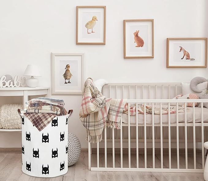 HIYAGON Large Sized Storage Baskets with Handle,Collapsible & Convenient Home Organizer Containers for Kids Toys,Baby Clothing (Black Bats)