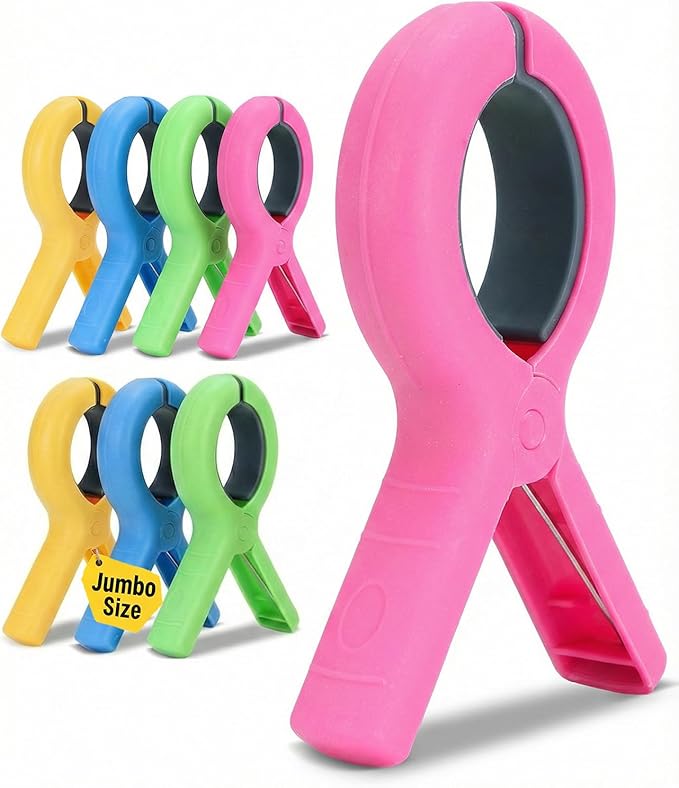5.1 Inch Jumbo Beach Towel Clips for Beach Chairs, 8 Pack Towel Clip for Chair Cruise Pool, Clothes Pins Jumbo Size 4 Colors