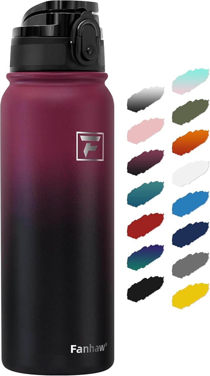 Fanhaw 20 oz Insulated Stainless Steel Water Bottle with Anti-Dust Chug Lid, Leakproof Vacuum Metal Bottle for Kids, Women & Men (Red Black)