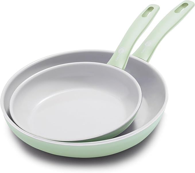 GreenPan Dover 8" and 10" Frying Pan Skillet Set, Healthy Ceramic Nonstick Coating, PFAS-Free, Dishwasher Safe, Comfort Grip Handle, Gray