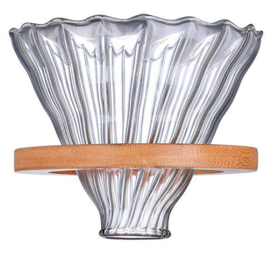 COFISUKI Upgrade Glass Coffee Dripper/Filter - Glass Pour Over Coffee Cone with Walnut Stand with Holder, Drip Coffee Maker Funnel Accessories for Home or Office, 1-5 Cups