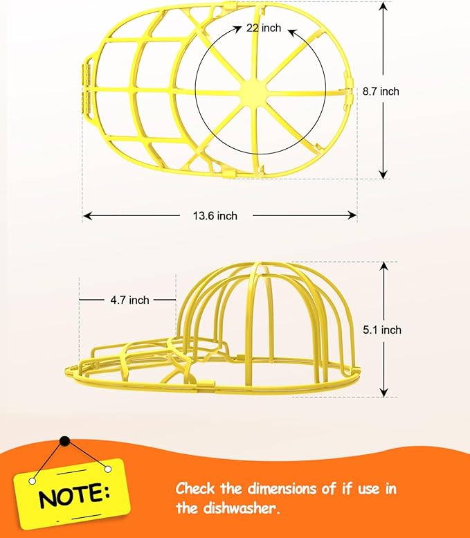XQXA 2-Pack Baseball Hat Washer Cage | Machine-Washable Cap Cleaner Frame for Adult & Kid's Hats | Yellow