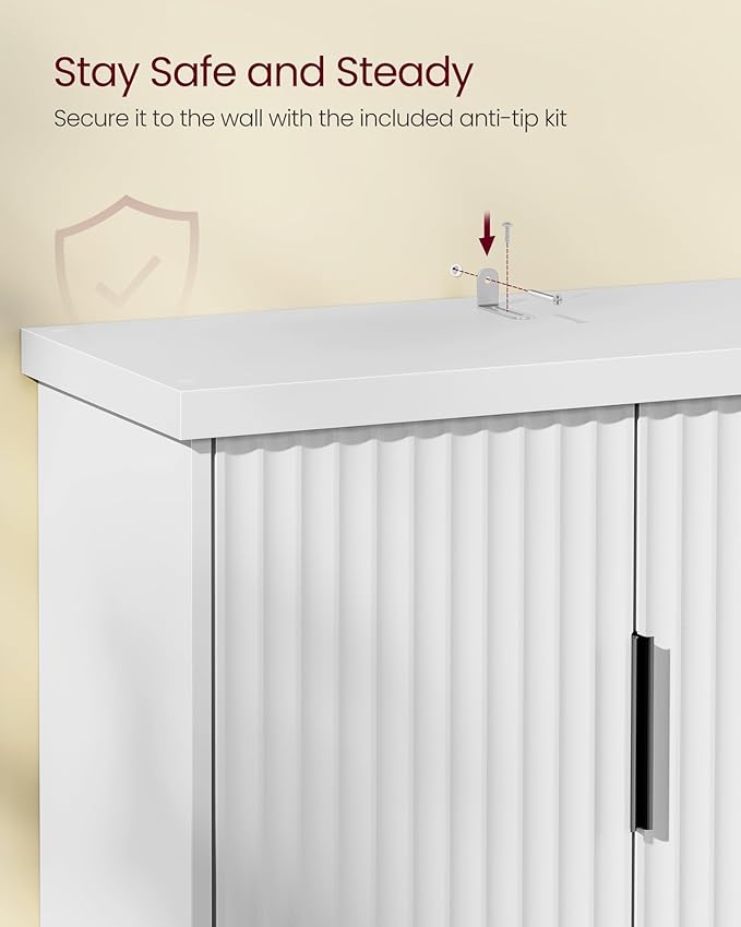 VASAGLE MAXE Collection - Over The Toilet Storage Cabinet, 23.6-Inch Wide Mid Century Modern Bathroom Organizer with Fluted Doors, Adjustable Shelf, Space-Saving, Cloud White UBTS028WB01S
