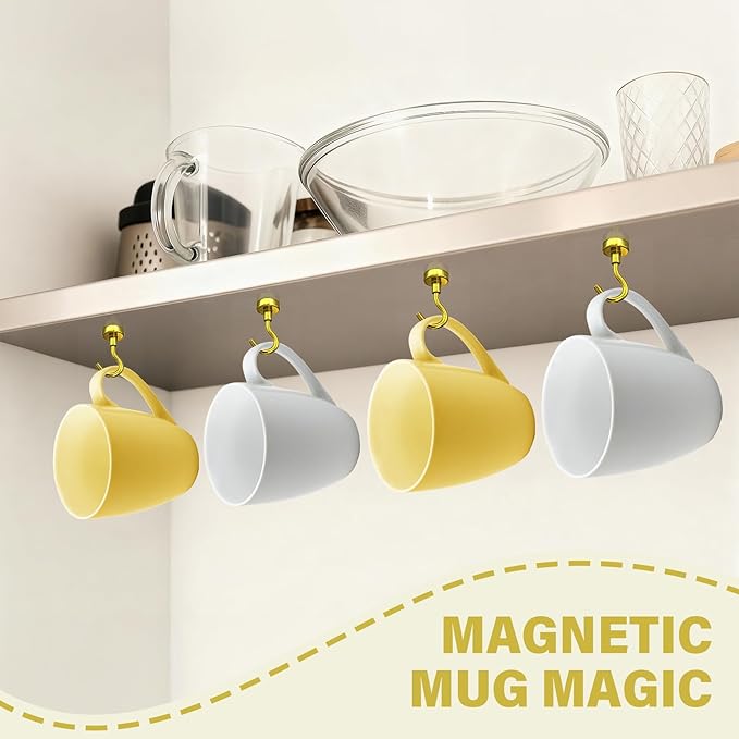 Magnetic Hooks, Heavy Duty Magnets with Hook, 25lbs Magnetic Hooks for Hanging Mugs, Magnetic Cruise Hooks for Cabins, Lock Accessories, Home, Classroom (Gold, Pack of 8)