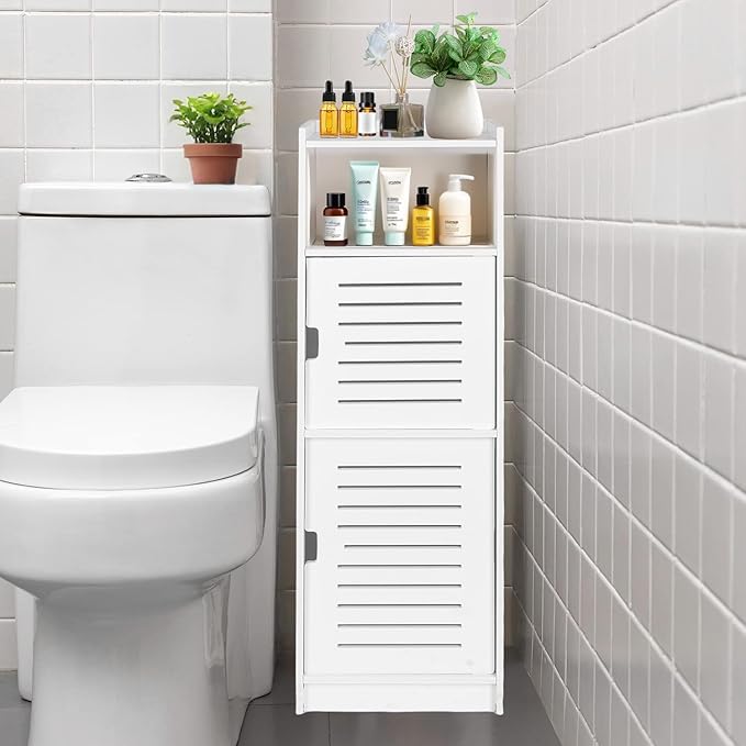 ShellKingdom Toilet Paper Holder Stand, Small and Slim Bathroom Storage Cabinet for Bathroom Small Spaces, 29.1 x 9.5 x 7.9 inch