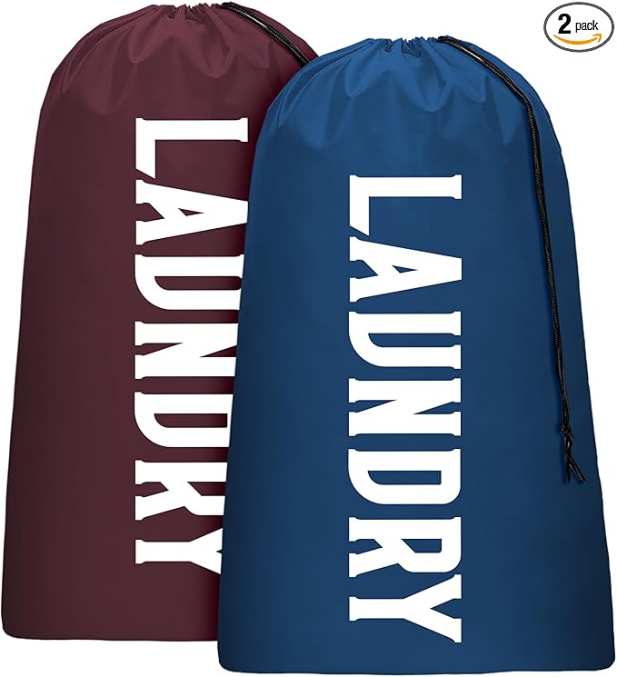Laundry Bag, Travel Laundry Bag Machine Washable Dirty Clothes Organizer, Large Enough to Hold 4 Loads of Laundry, Easy Fit a Laundry Hamper or Basket (Wine+Navy, 24" x 36")