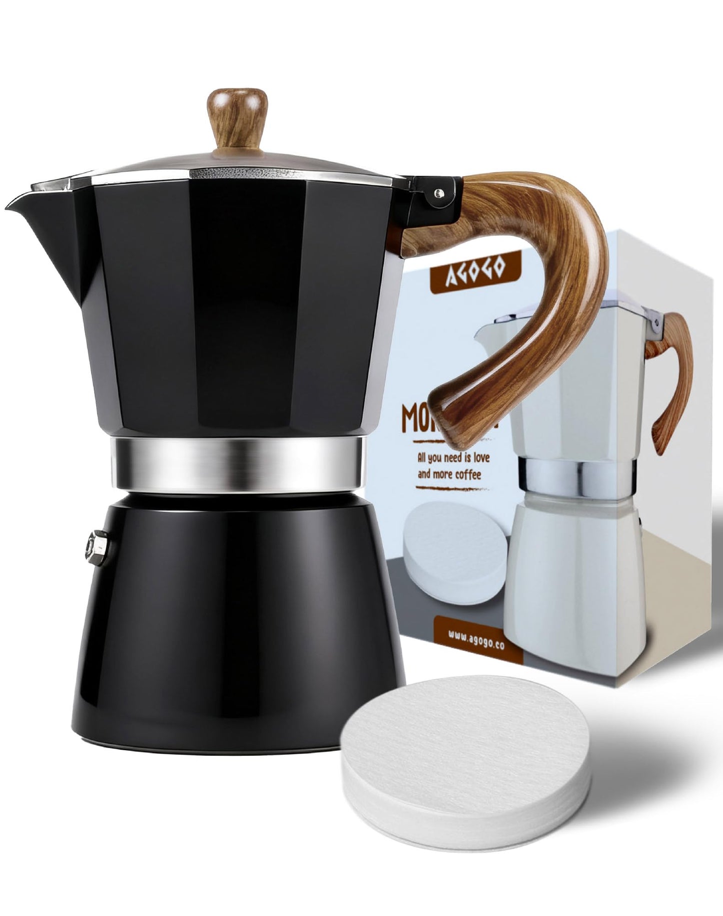 AGOGO Moka Pot Stovetop Espresso Set & Cuban Coffee Maker 6-Cup/300ml Blue