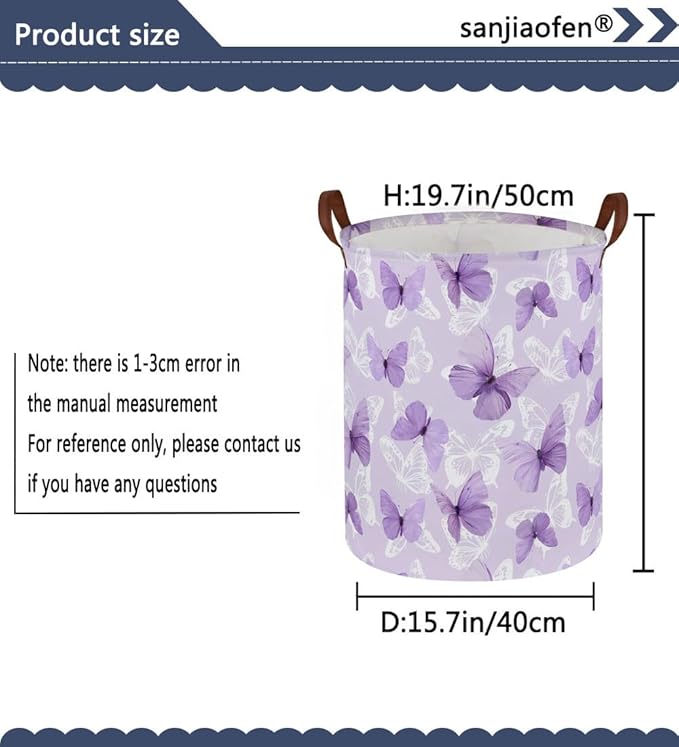 Kids Laundry Hamper,Butterfly Laundry Basket Collapsible Girls Storage Baskets for Home Decor,Office,Toy Organizer,(Purple Butterfly