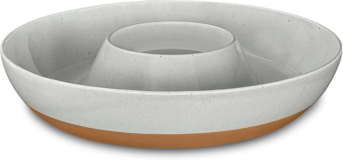 Mora Ceramic Chips and Dip Serving Tray: Large Divided Party Bowl Set for Chips & Salsa, Veggies & Dip, Fruit, Snacks, Entertaining, Hosting, etc. Minimalist Design for the Modern Hostess - White