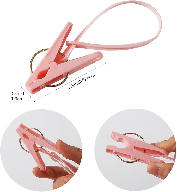 24 Pack Plastic Clothes Pins Heavy Duty Outdoor for Hanging Clothes,Mini ClothesPins with Hanging Rope,Hangers with Clips, Bag Clips,Photo Clips Craft Clips
