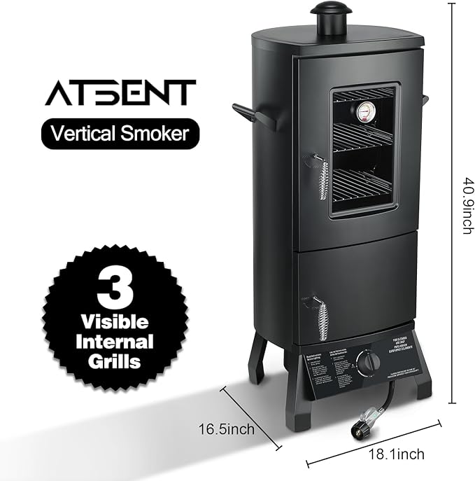 Propane Smoker, Vertical Smoker with Three Removable Shelves,Outdoor Grills & Smokers with Thermometer for BBQ, Backyard,Black…