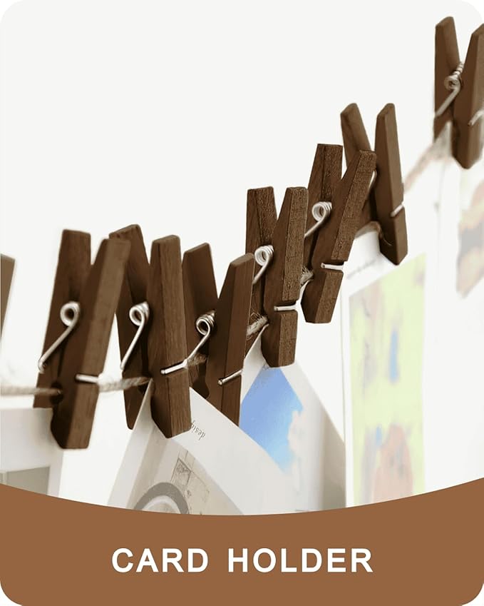 Mini Clothes Pins Wooden Colored Small Clothespins for Photo 1.4 Inch 50 PCS Brown, Tiny Clips Close Pin for Baby Shower Classroom Crafts Project Decorations Hanging Pegs