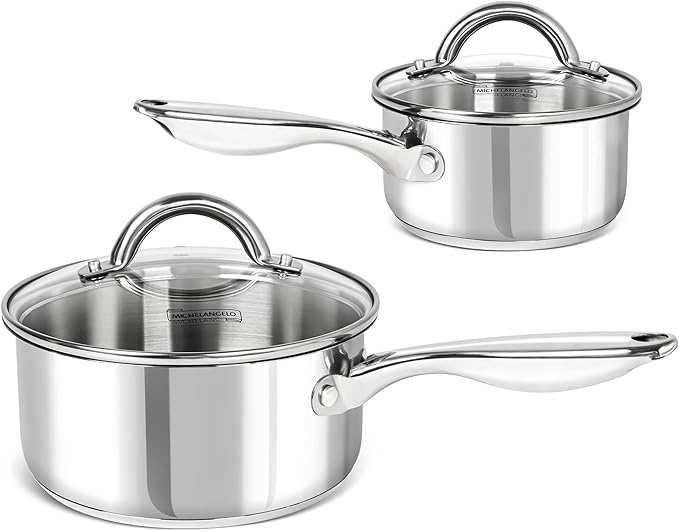 MICHELANGELO 6-Piece Stainless Steel Pot Set, 1QT, 2QT & 3QT