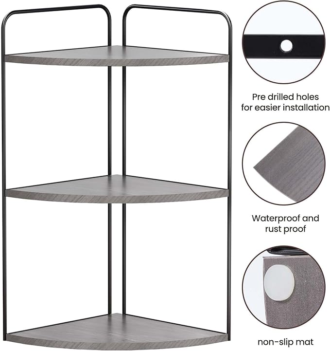 Bathroom Counter Organizer,Countertop Organizer,Vanity Organizers,Bathroom Storage,Bathroom Sink Caddy,Counter Shelf,Corner Counter,Corner Shelves(Black-Grey)